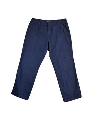 Womans 18W Pants Blue Natural Fit Twill Straight Leg Chino Casual Classic Cotton